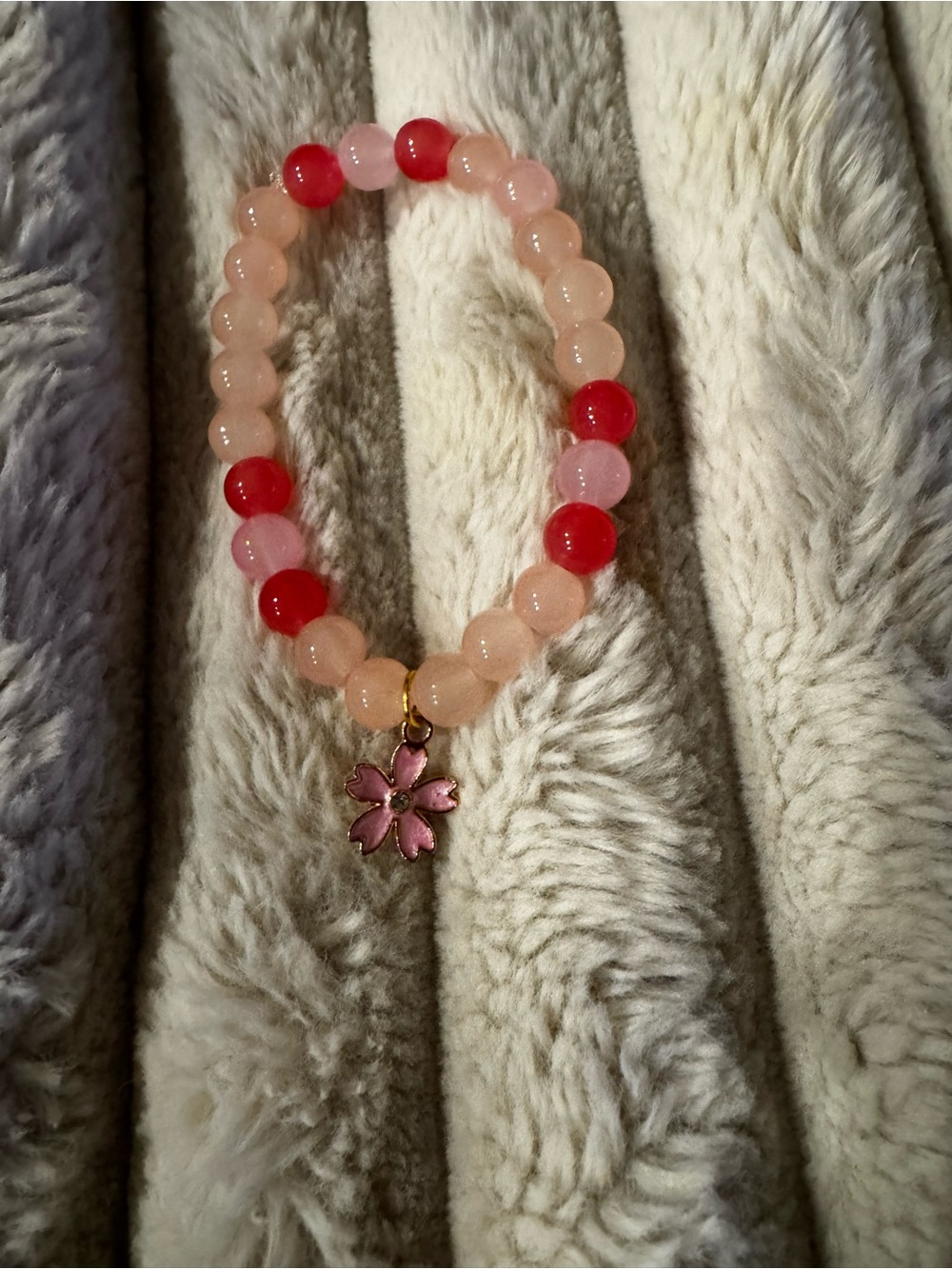 Pink & Red Beaded Sakura Charm Bracelet - Women Jewelry